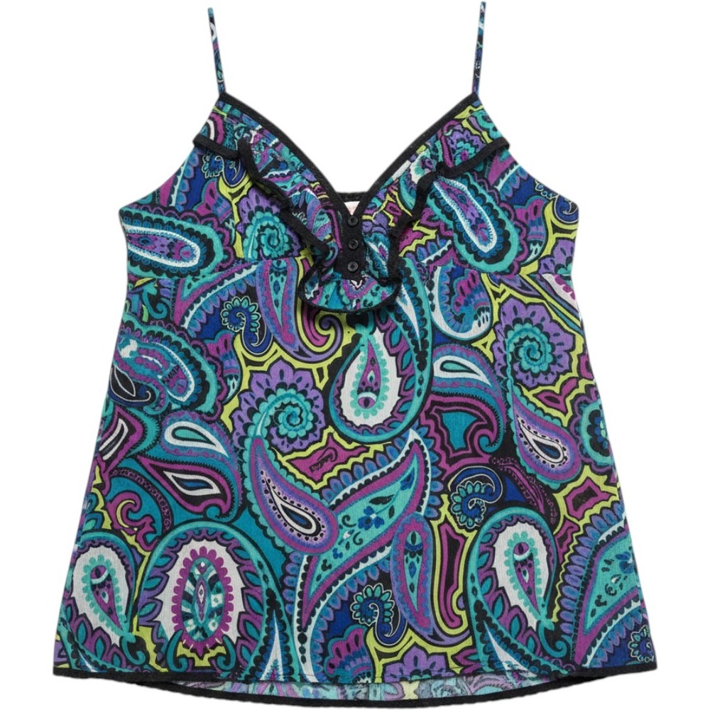 Candies Camisole Womens XL Purple Teal Paisley Ruffle Chiffon Y2K Boho Tank Top